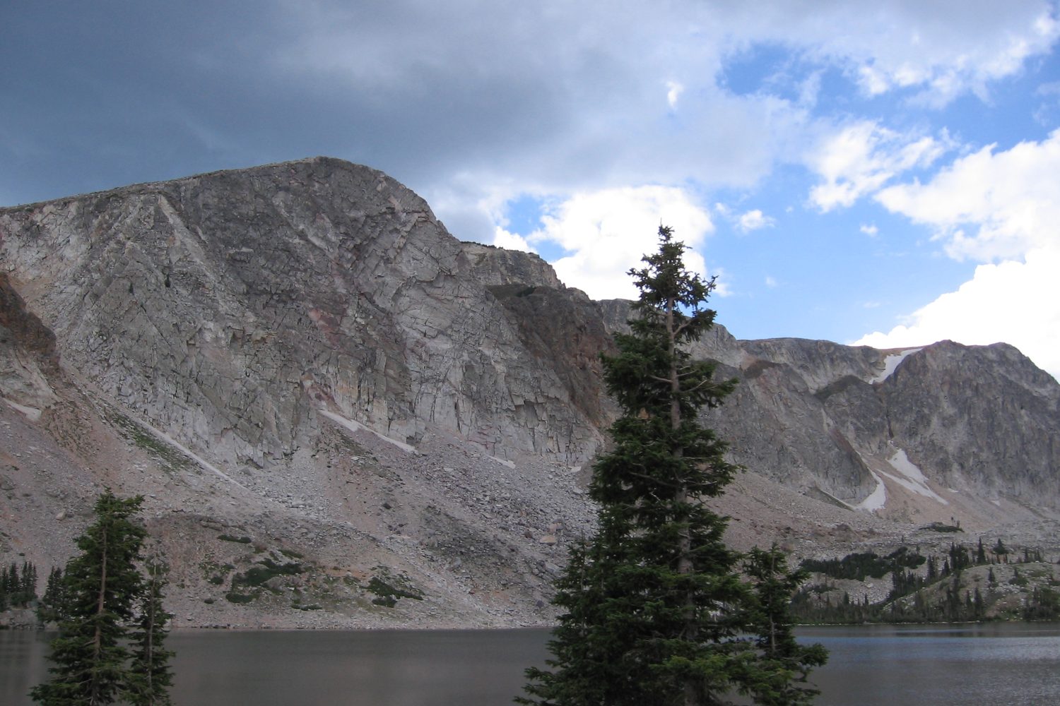 Lake Marie below the peaks of the Snowy Range.